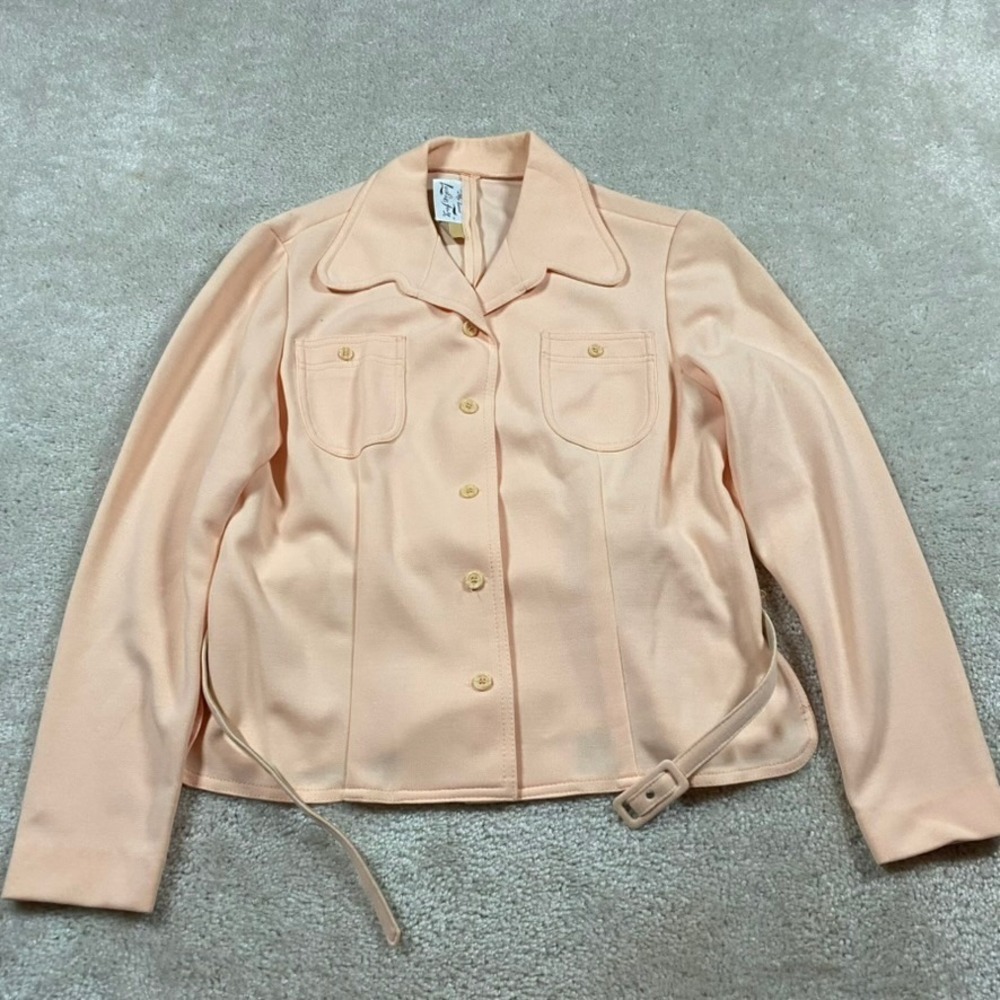 VTG 70s Coat Womens M Leslie Fay Peach Belted 70s ILGWU USA Made Retro